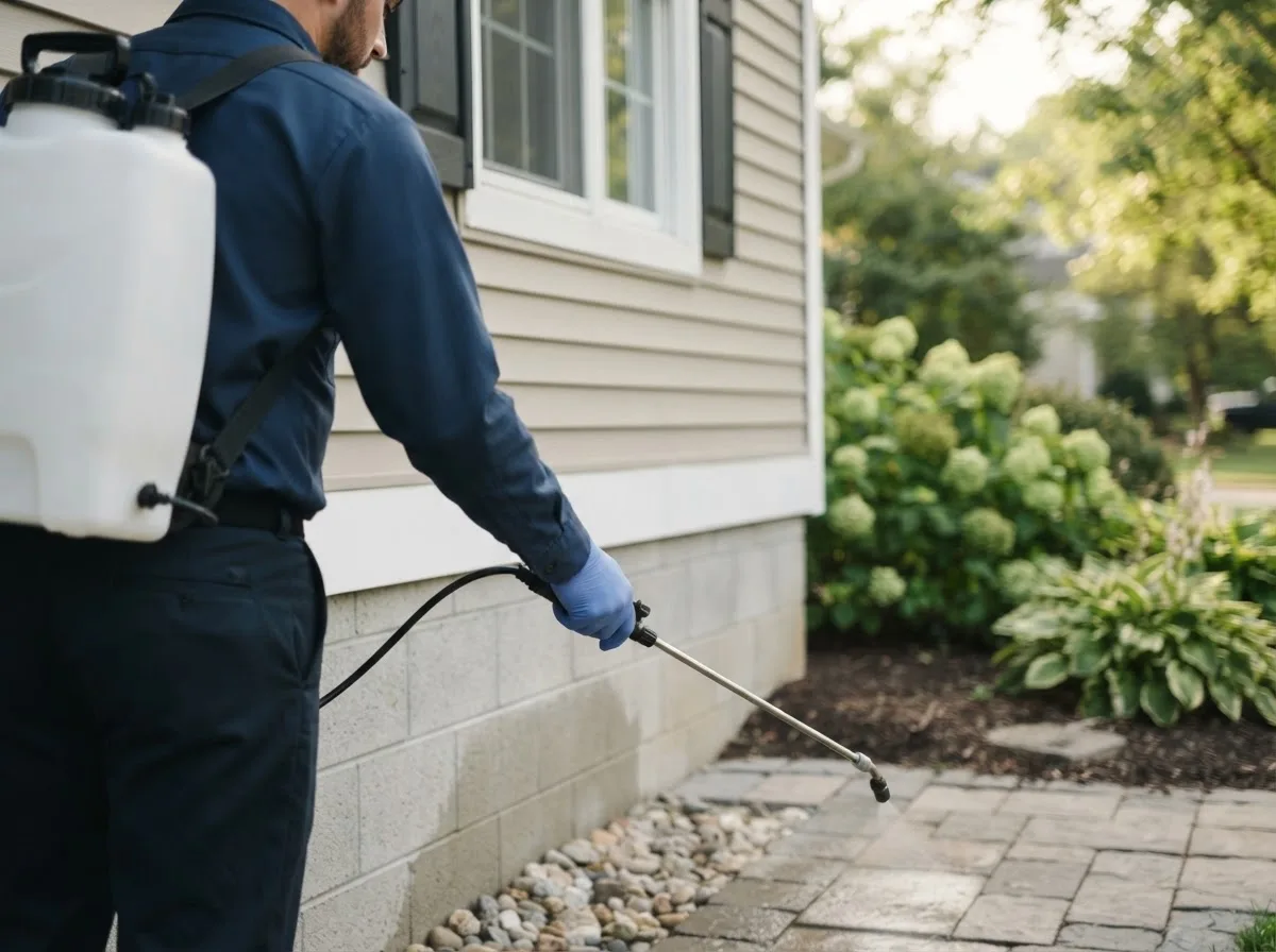 Pest control technician inspecting a home in Amboy, IN